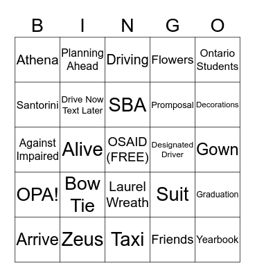 OSAID PRE-PROM AWARENESS Bingo Card
