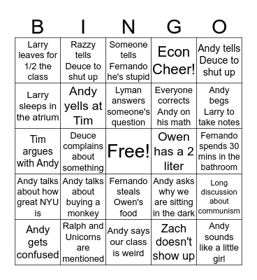 AP Econ Bingo Card