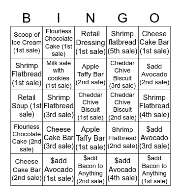 Cashier Bingo Card