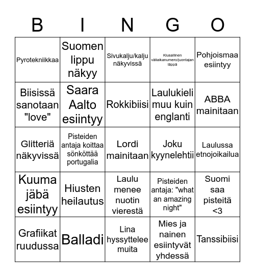 Euroviisut 2018 Bingo Card