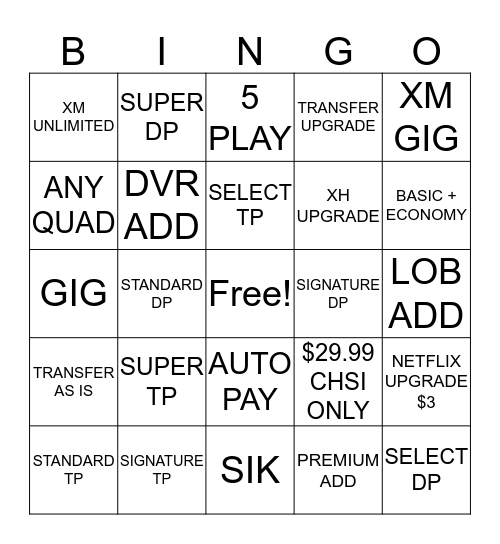 GoBig or GoHome Bingo Card