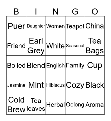 Tea Party Bingo Card