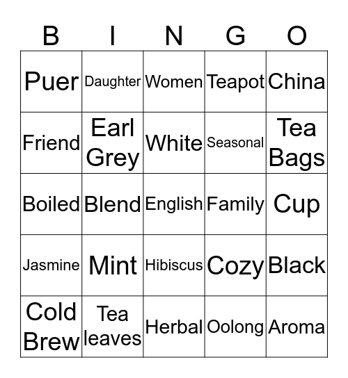 Tea Party Bingo Card