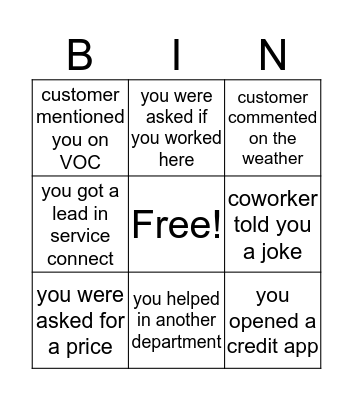 Untitled Bingo Card