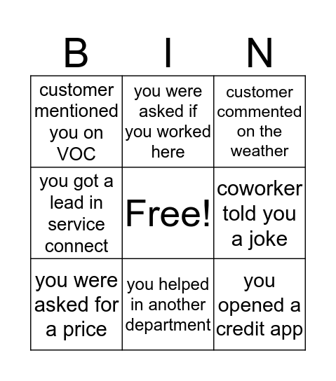 Untitled Bingo Card