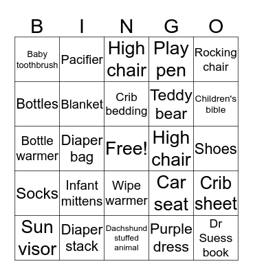 Baby Bingo  Bingo Card