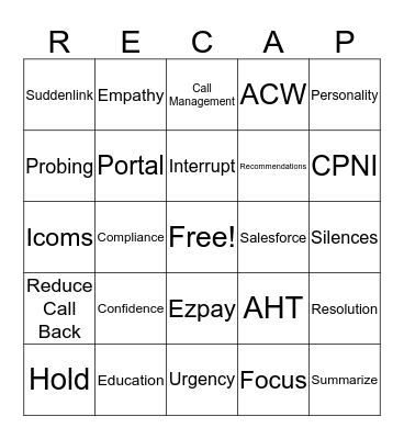 Call Quality Bingo Card