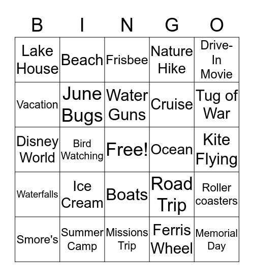 Summer Bingo Card