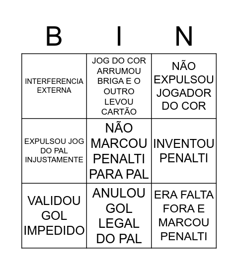 COR x PAL Bingo Card