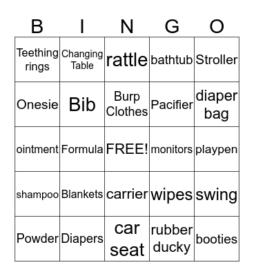 Baby Bingo Card