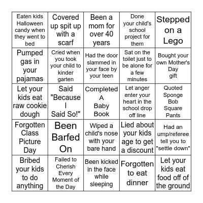 Have you Ever...Mother's Bingo   Bingo Card