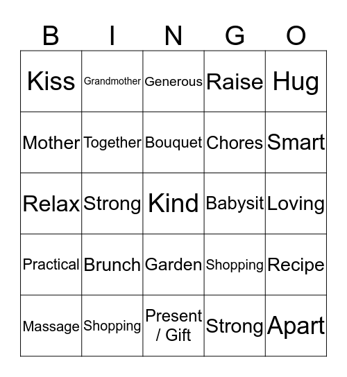 Mother's Day Bingo Card