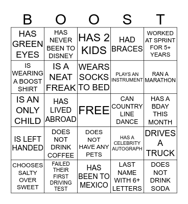BLACKOUT BOOST BINGO Card