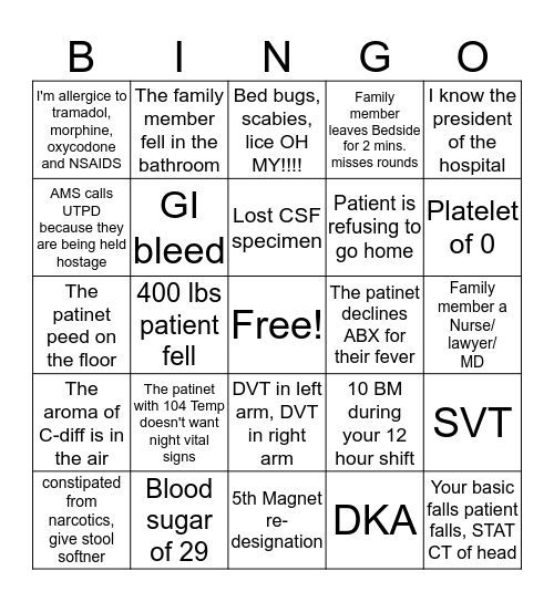 NURSE BINGO Card