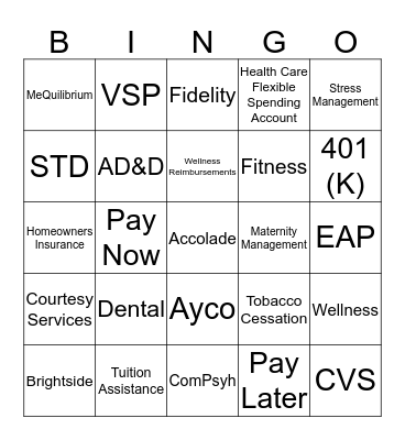Benefits 2018 Bingo Card