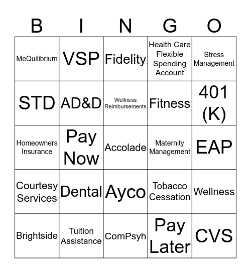 Benefits 2018 Bingo Card