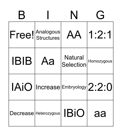 BIO Bingo Card