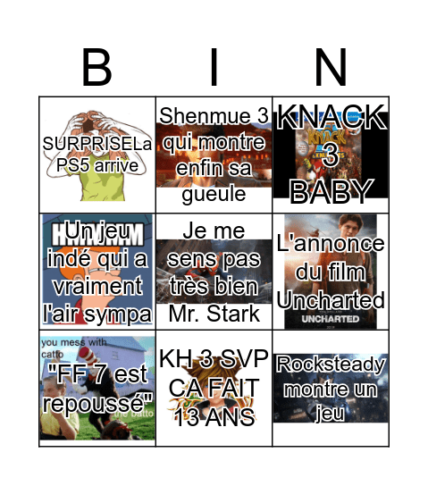 Mini-bingo Sony (pour le fun) Bingo Card