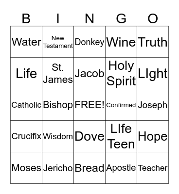 Life Teen Bingo Card
