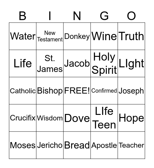 Life Teen Bingo Card