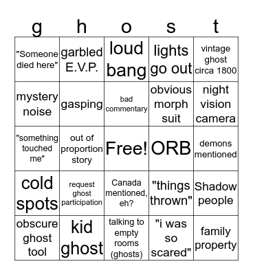 Ghosty Bingo Card
