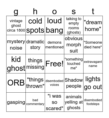 Ghosty Bingo Card
