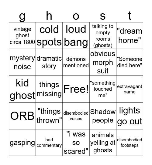 Ghosty Bingo Card