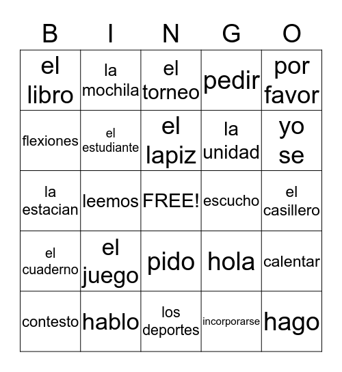 Educacion Fisica Bingo Card