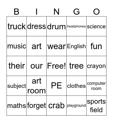 English! Bingo Card