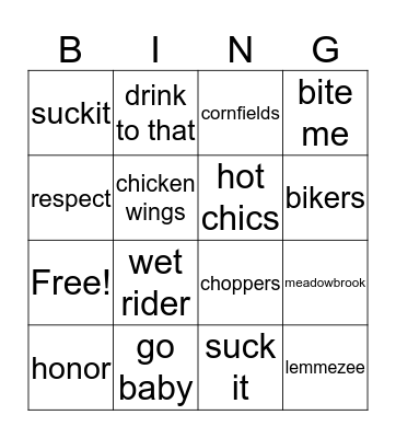 hood Bingo Card