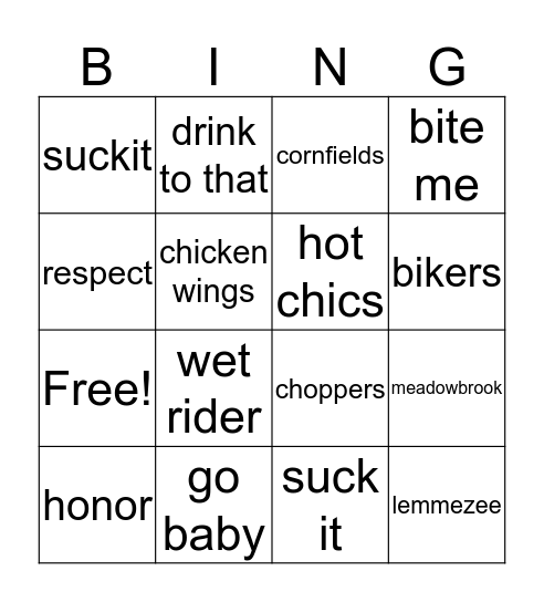 hood Bingo Card