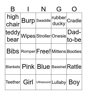 Niti's Baby Shower Bingo Card