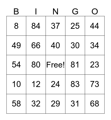 Los Numeros Bingo Card