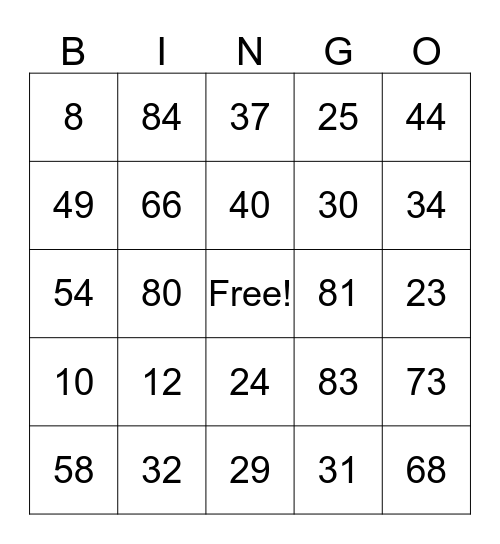 Los Numeros Bingo Card