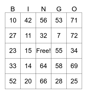 Los Numeros Bingo Card