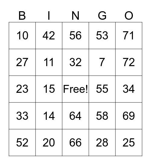 Los Numeros Bingo Card