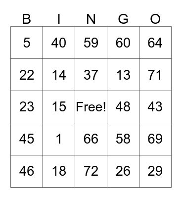 Los Numeros Bingo Card