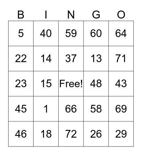 Los Numeros Bingo Card