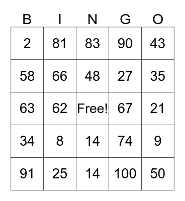 Los Numeros Bingo Card