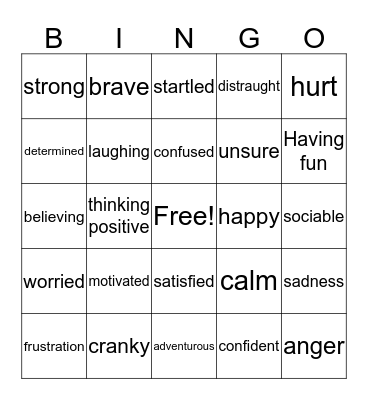 emotions bingo Card