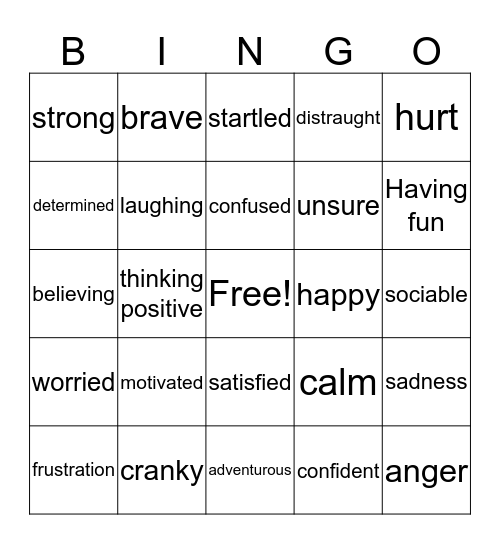 emotions bingo Card