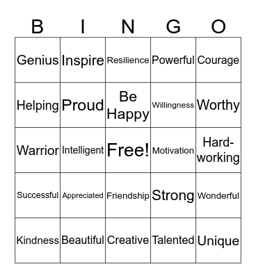 Empowerment Bingo Card