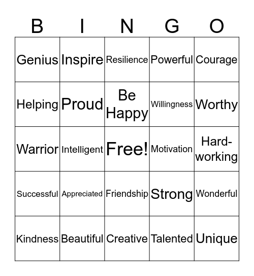 Empowerment Bingo Card