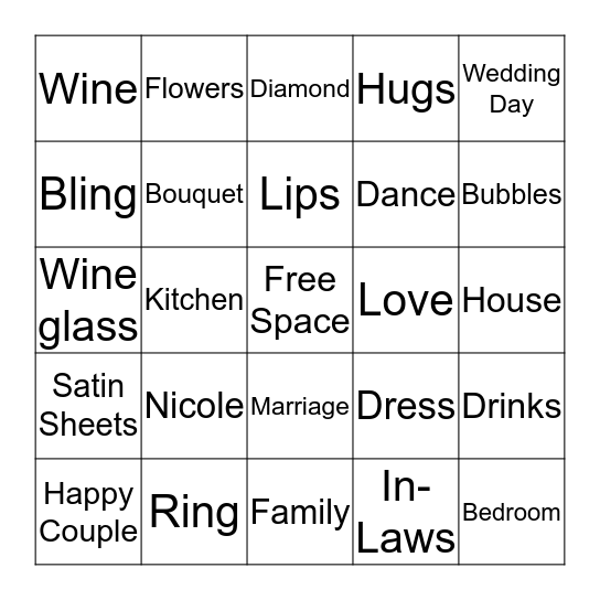 Bridal Bingo Card