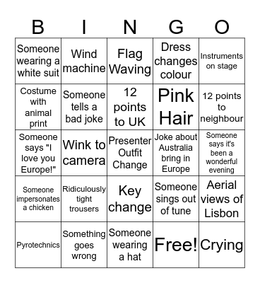 Eurovision 2018 Bingo Card