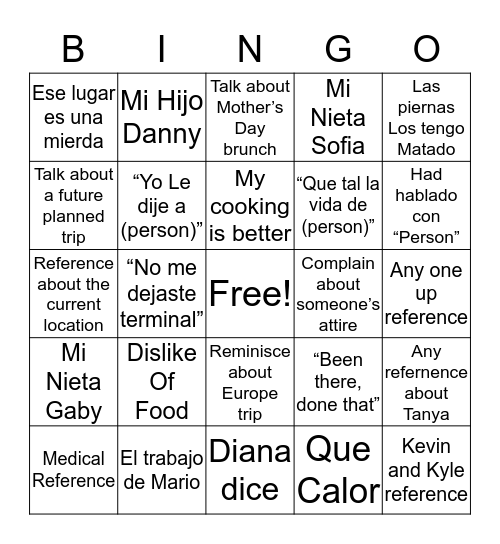 Rosa Bingo Card