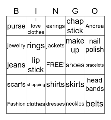 Andrea rocks Bingo Card