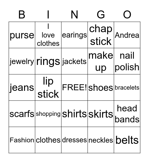 Andrea rocks Bingo Card