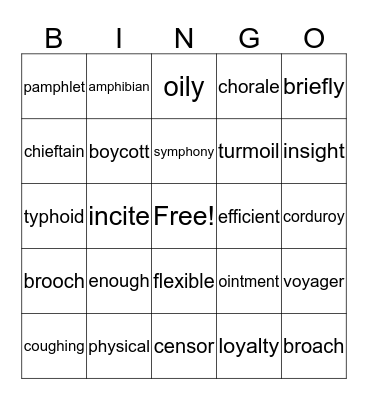 Spelling 6+ Week 11 Bingo Card