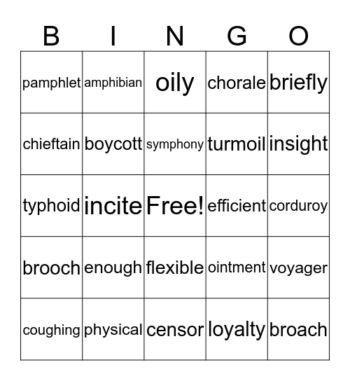 Spelling 6+ Week 11 Bingo Card